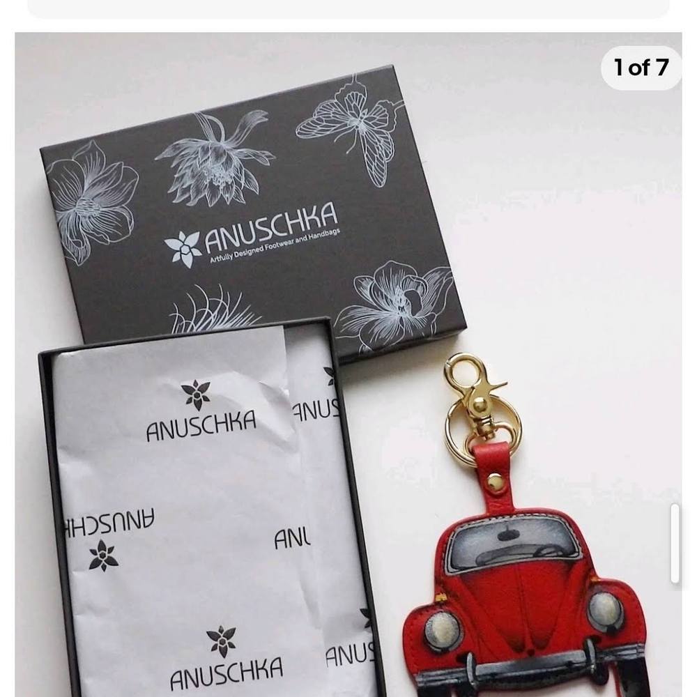 Anuschka Red Car Keychain with Gold Ring
